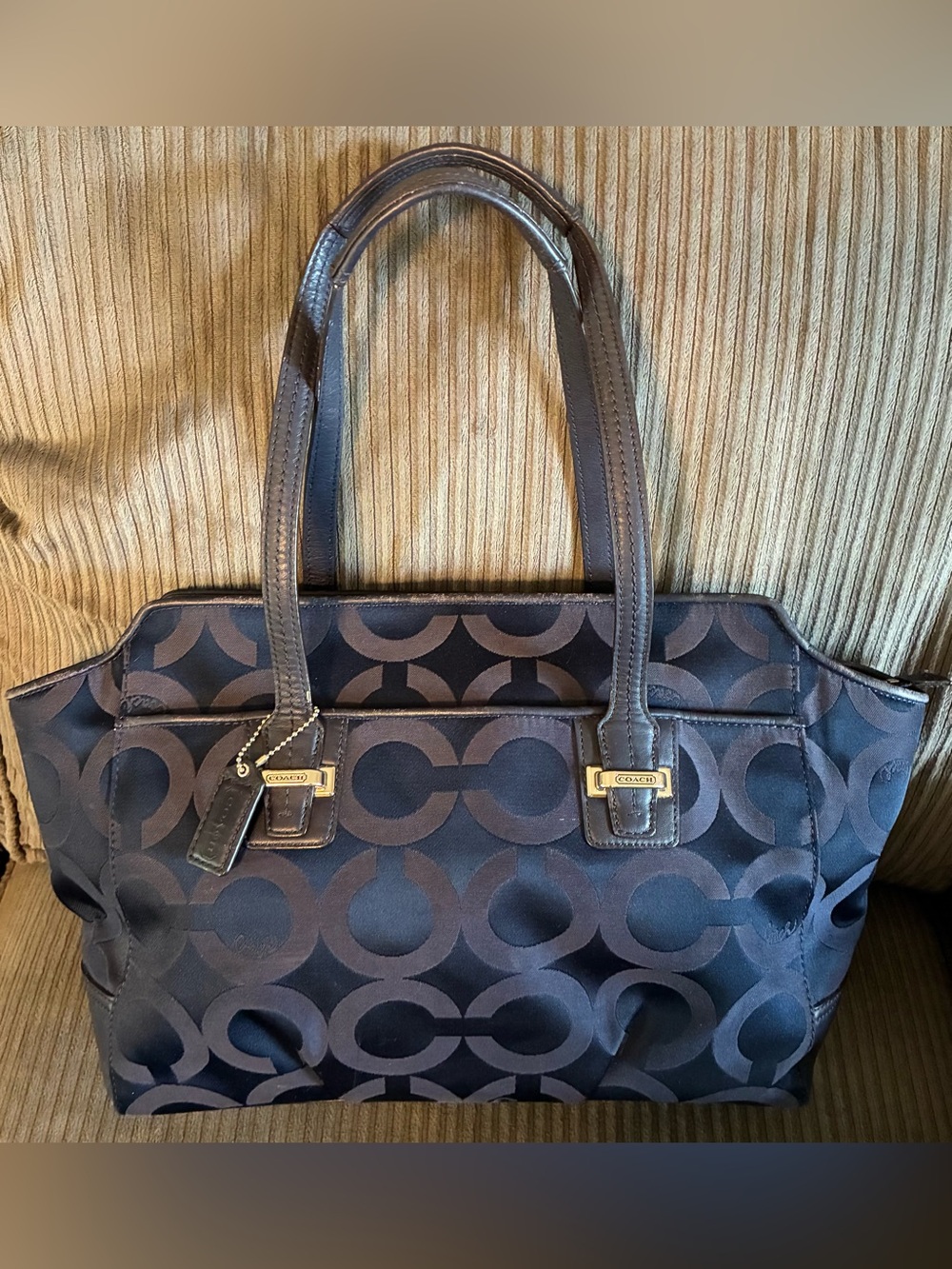 Coach Navy Blue Op Art Taylor Signature C Tote Bag Large